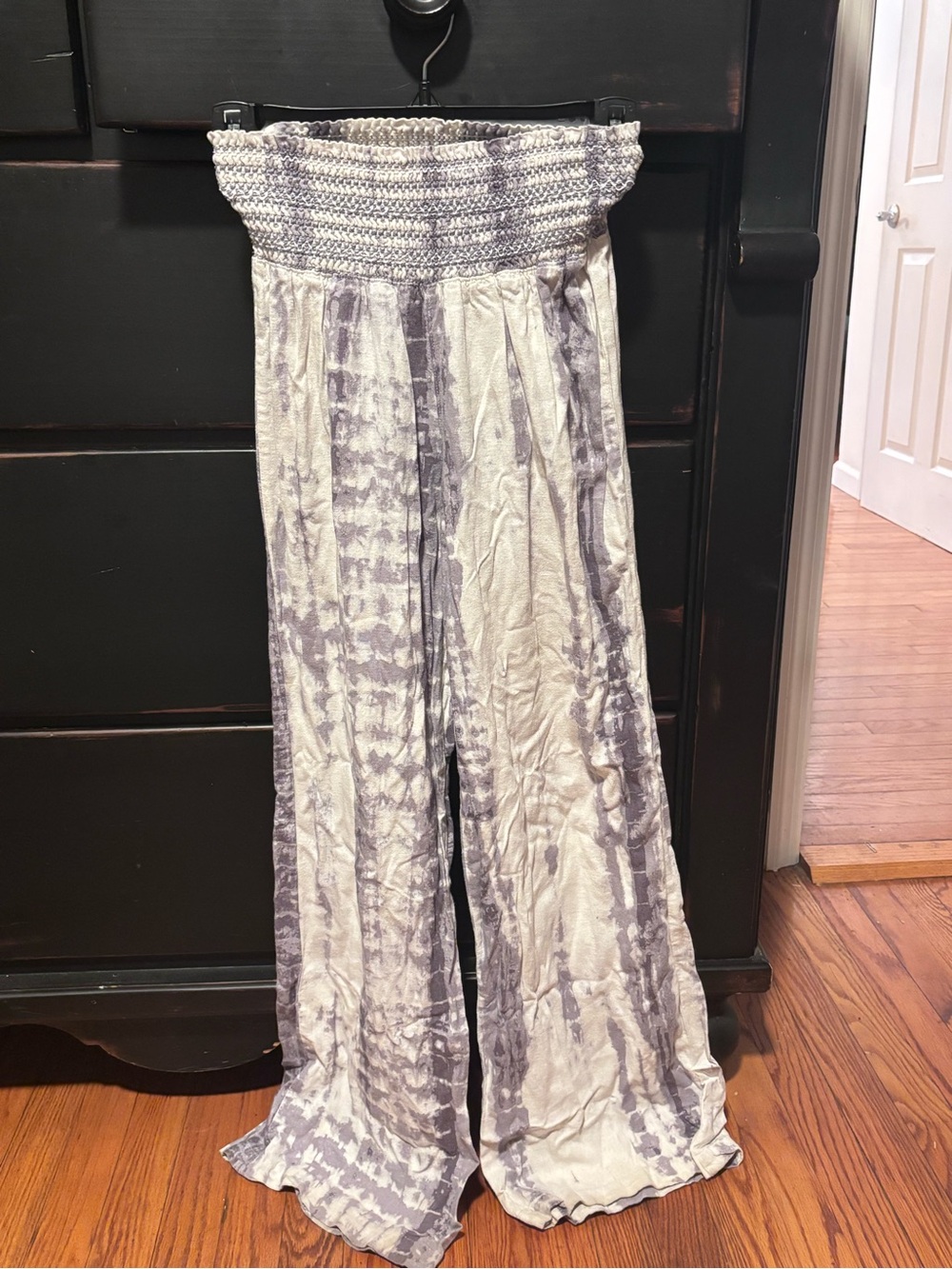 Wide-Leg Tie-Dye Pants - Gray & White